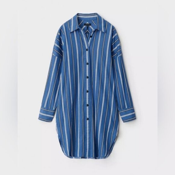 RAG & BONE Sandra Striped Mini Dress Blue Button Front Size XL - Picture 2 of 8